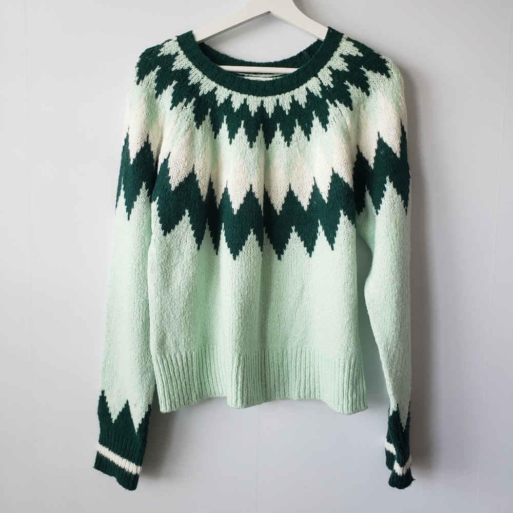 Bp womens  green placid fairsle sky pullover sweater‎ size S long sleeve